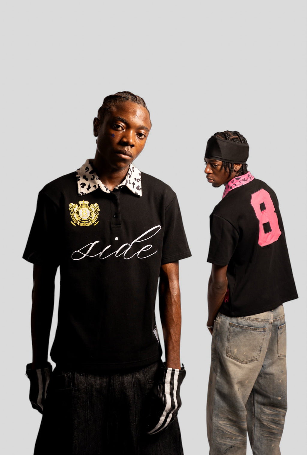8-SIDE Outlaw Polo - Black & White Cow Print - side view